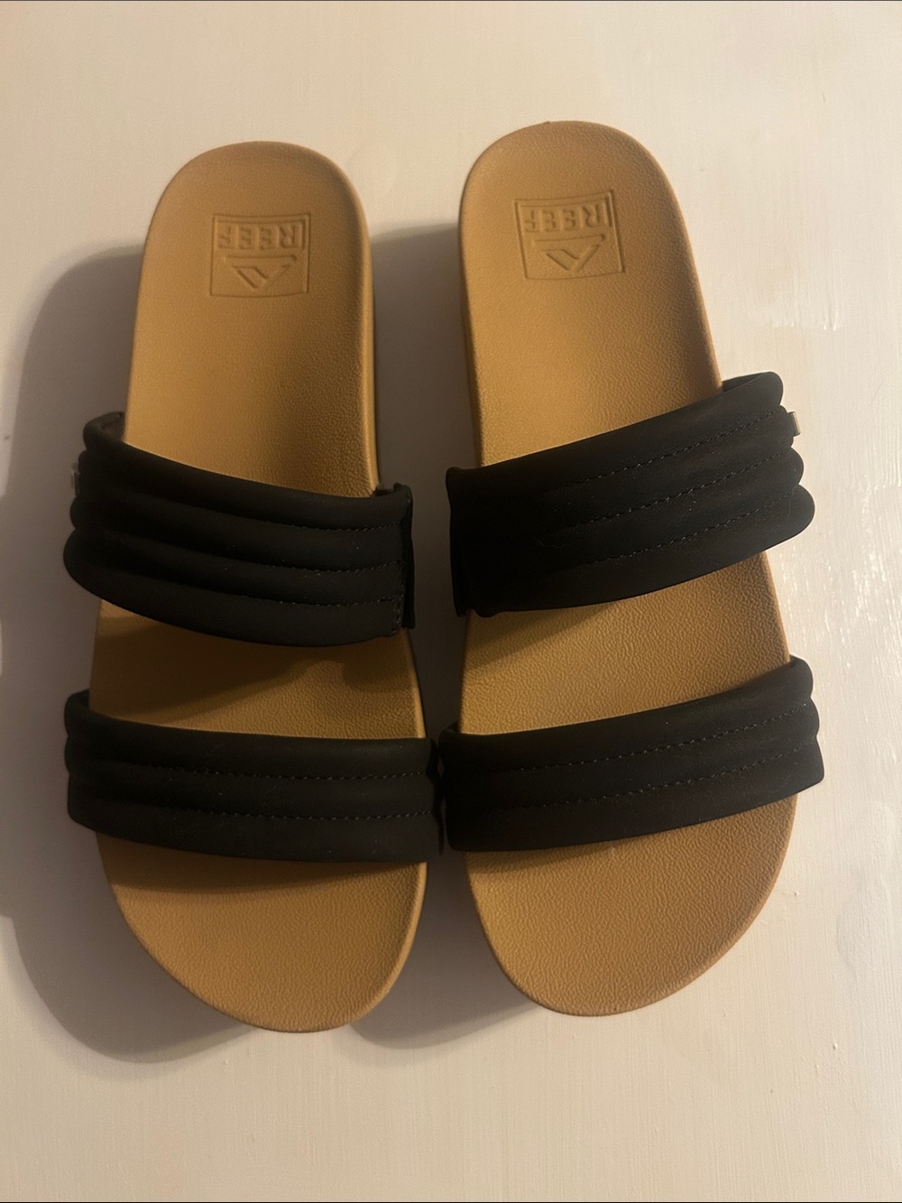 Reef Women's Black Dual-Strap Slide Sandals with Tan Footbed